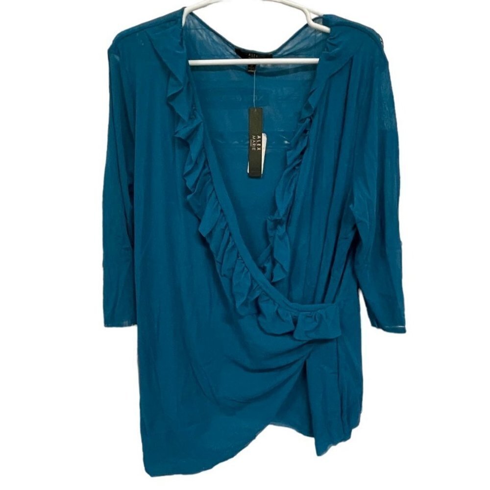 Alex Marie Tunic Blouse Teal Blue Ruffled Womens Size 3X